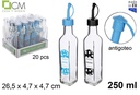 Aceitera/vinajera cristal cuadrada decorada hojas azul/negro tapón antigoteo 250 ml