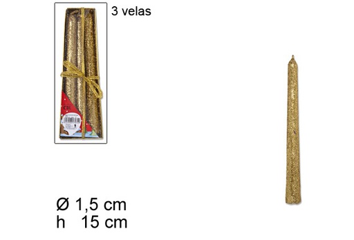 [110249] Pack 3 velas lisa oro 15 cm