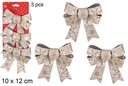 Pack 3 noeuds de Noël dorés décorés  flocons de neige 10x12 cm 