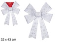 Laço de Natal prateado decorado com flocos de neve 32x43 cm