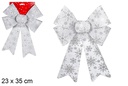 Laço de Natal prateado decorado com flocos de neve 23x35 cm