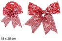 Noeud de Noël rouge décoré de flocons de neige 18x25 cm