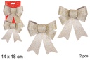 Pack 2 laços de Natal dourados glitter 14x18 cm