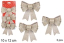 Pack 3 laços de Natal dourados glitter 10x12 cm