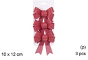 Pack 3 lazos Navidad rojo purpurina 10x12 cm