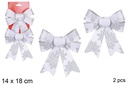 Pack 2 lazos Navidad plata decorado flores 14x18 cm
