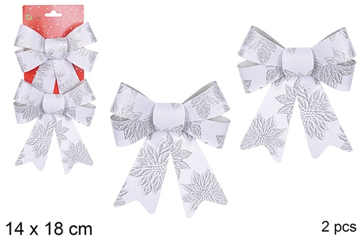[111129] Pack 2 fiocchi di Natale argento decorati con fiori 14x18 cm