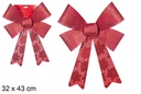 Noeud de Noël rouge décoré de fleurs 32x43 cm