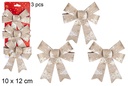 Pack 3 noeuds de Noël dorés décorés de sapin 10x12 cm