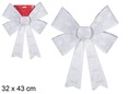 Laço de Natal prateado decorado com árvore 32x43 cm