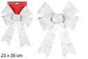 Laço de Natal prateado decorado com árvore 23x35 cm
