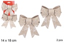 Pack 2 noeuds de Noël dorés décorés d' arbre 14x18 cm