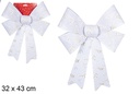 Laço de Natal prateado decorado com árvore 32x43 cm