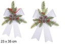 Laço de Natal prateado decorado com pinhas 23x35 cm