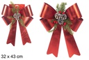 Lazo Navidad rojo brillo decorado con piñas 32x43 cm