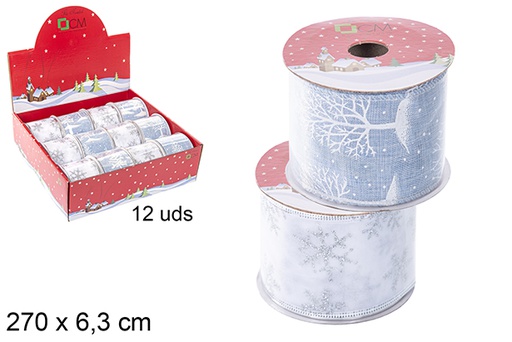 [111188] Ruban de Noël décoré sapin/flocons de neige assortis 270x6,3 cm