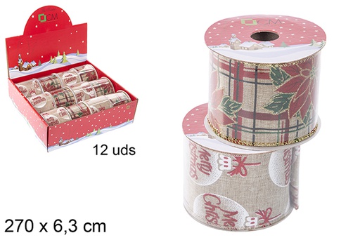 [111197] Nastro di Natale decorato con fiori di Pasqua/Merry Christmas 270x6,3 cm