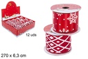 Cinta Navidad decorado copos de nieve/rayas rojo surtido 270x6,3 cm