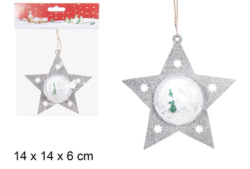 [110435] Pendentif boule étoile de Noël argenté 14 cm