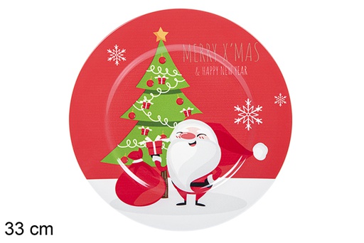 [110914] Bajo plato Navidad decorado Papa Noel con árbol 33 cm