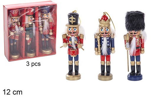 [111211] Pack 3 schiaccianoci natalizi in legno vari colori modelli 12 cm