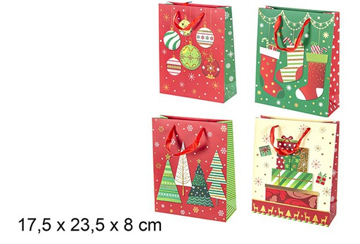 [111228] Sac cadeau décoré Noël assorti 17,5x23,5 cm
