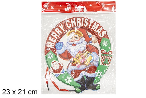 [111354] Couronne en polyester avec Père Noël décorée Merry Christmas 23x21 cm