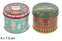 Caja metal redonda decorada Navidad surtido 7,5 cm