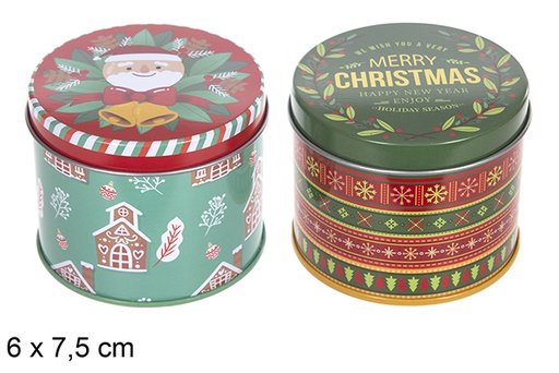 [111370] Christmas decorated round metal box assorted 7,5 cm