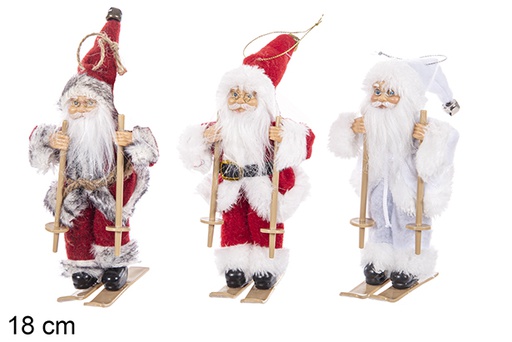 [111376] Papa Noel con esquís de madera colores surtidos 18 cm