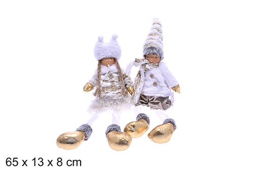 [205212] Figura de menina de Natal dourada/branca 65x13 cm