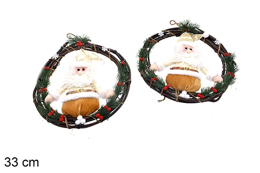 [205446] Door wreath with gold Christmas doll assorted 33 cm
