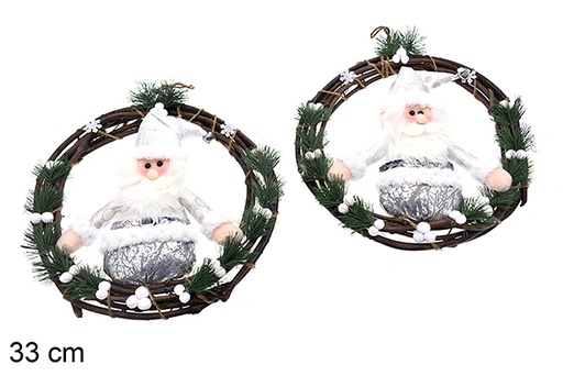 [205451] Wooden door wreath with gray Christmas doll 33 cm