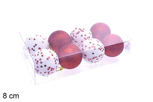 [205502] Pack 8 boules de Noël avec étoiles assorti 8 cm