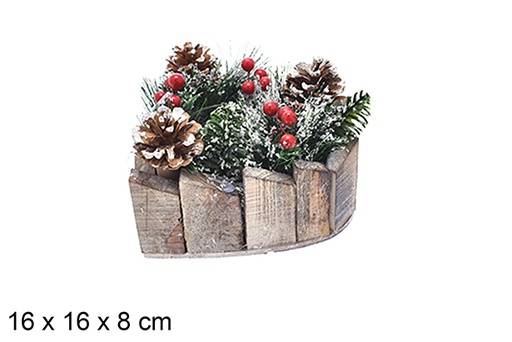 [205555] Heart-shaped candle holder decorated with pineapples and red berries 16x8 cm
