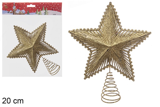 [205565] Pointe étoile sapin à paillettes dorées 20 cm