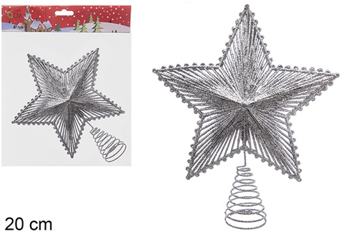 [205567] Ponta de estrela de árvore com glitter prateado 20 cm