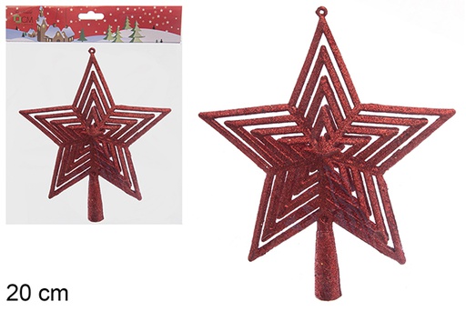 [205572] Red glitter openwork star tree tip 20 cm