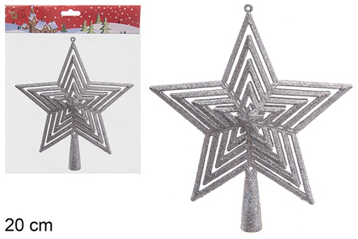 [205573] Punta albero stella traforata glitter argento 20 cm