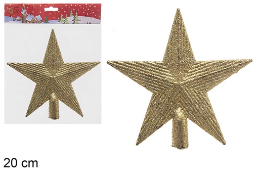[205576] Pointe étoile sapin à paillettes dorées 20 cm
