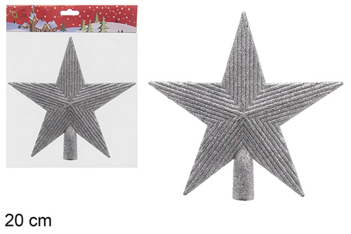 [205578] Pointe étoile sapin à paillettes argentées 20 cm