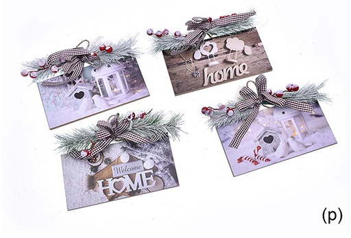 [205612] Ciondolo per porta in legno decorato natalizio in assortimento