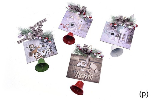 [205614] Ciondolo per porta in legno decorato a Natale con campanello assortito