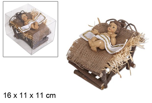 [046959] Enfant Jésus dans un berceau en bois 19 cm