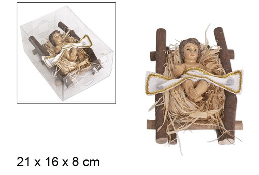 [046961] Enfant Jésus dans un berceau en bois 21 cm