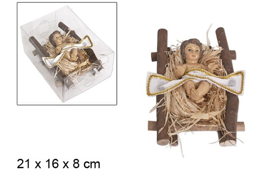 [046961] Niño jesus en cuna madera 21cm