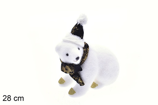 [205733] Urso polar com lenço e chapéu preto 28 cm