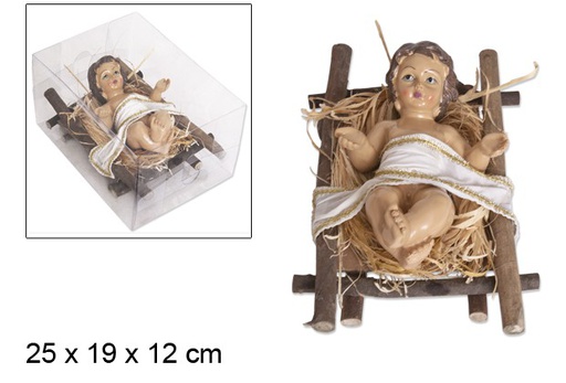 [046962] Enfant Jésus dans un berceau en bois 25 cm