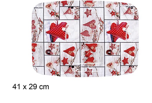 [110994] Bandeja plástico rectangular decorada corazones Navidad 41x29 cm