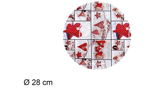 [111000] Bandeja plástico redonda decorada corazones Navidad 28 cm